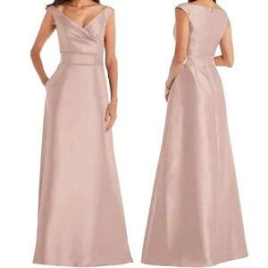 Alfred Sung Off the‎ Shoulder Satin Maxi Dress in Toasted Sugar Pink Size 8 D811